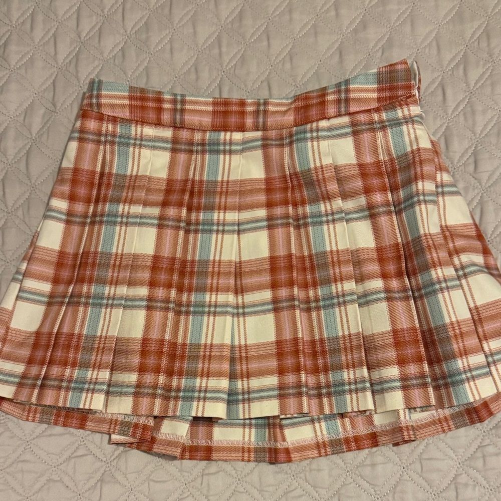 Cat & Jack Plaid Pleated Mini Skirt in Rust, Cream & Light Blue